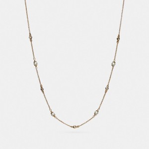 Bijoux Coach Classic Crystal Pearl Necklace Femme Doré | DQJHUEB-96