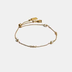 Bijoux Coach Classic Crystal Pearl Slider Bracelet Femme Doré | ZXIOEBR-68