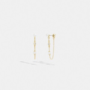 Bijoux Coach Classic Pearl Chain Earrings Femme Doré | BHCYEZX-03