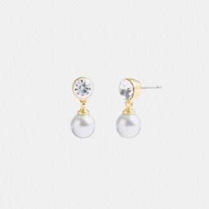 Bijoux Coach Classic Pearl Drop Earrings Femme Doré | GDHCKQY-21