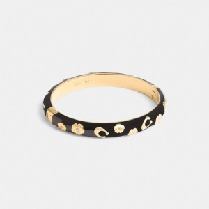 Bijoux Coach Enamel Signature Floral Bangle Femme Doré Noir | JMBNXDZ-26