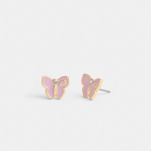 Bijoux Coach Garden Butterfly Stud Earrings Femme Doré Violette | HWLGANT-45