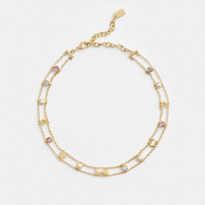 Bijoux Coach Garden Charms Choker Necklace Femme Doré Multicolore | QBKAOXM-27