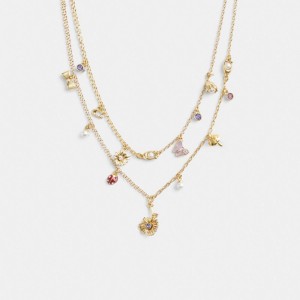Bijoux Coach Garden Charms Layered Necklace Femme Doré Multicolore | PSZFKIE-05