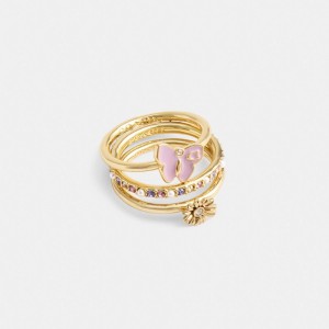Bijoux Coach Garden Charms Ring Set Femme Doré Multicolore | ILSBMJF-87