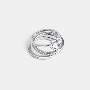 Bijoux Coach Halo Heart Ring Set Femme Argent | JBYUNLW-41