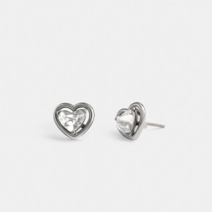 Bijoux Coach Halo Heart Stud Earrings Femme Argent | GQPYNHJ-07