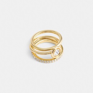 Bijoux Coach Halo Round Ring Set Femme Doré | OGRKUFP-58