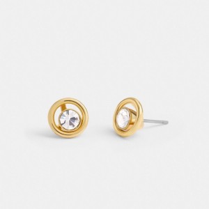 Bijoux Coach Halo Round Stud Earrings Femme Doré | KYUPMJV-94