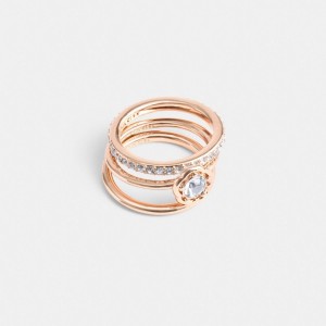 Bijoux Coach Halo Tea Rose Ring Set Femme Rose Doré | QVPYGMO-84
