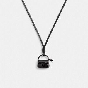 Bijoux Coach Handbag Leather Necklace Femme Noir | WJGODPN-47