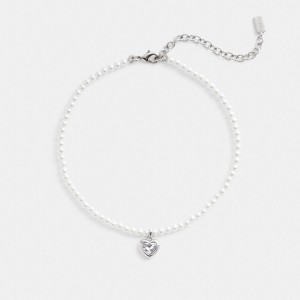 Bijoux Coach Heart Pearl Choker Necklace Femme Argent | AIVCSTE-98