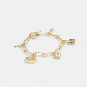 Bijoux Coach Iconic Charm Chain Bracelet Femme Doré | UWIVJZP-63