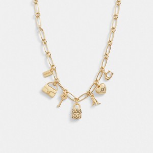 Bijoux Coach Iconic Charm Chain Necklace Femme Doré | LPFTZBG-64