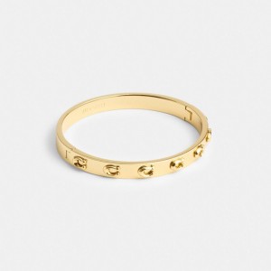 Bijoux Coach Pegged Signature Hinged Bangle Femme Doré | BCOMXPU-57