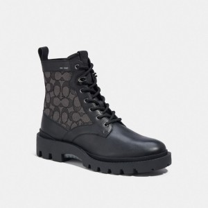 Botte Coach Citysole Lace Up Boot In Signature Jacquard Homme Noir | RIOXEGN-19