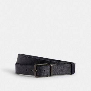 Ceintures Coach Boxed Harness And Signature Buckle Cut To Size Reversible Belt, 38 Mm Homme Grise Bleu Marine | EODRZYB-59