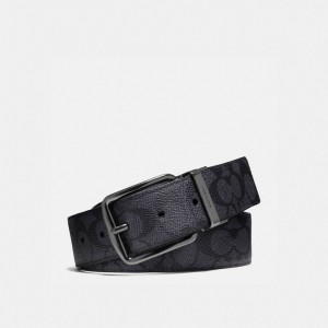 Ceintures Coach Harness Buckle Cut To Size Reversible Belt, 38 Mm Homme Grise Noir | IYJQSFL-01