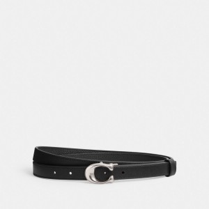 Ceintures Coach Sculpted Signature Buckle Reversible Belt, 20 Mm Femme Argent Noir | HJUYALN-56