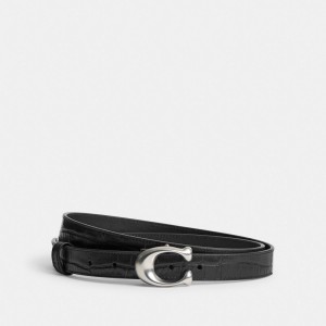 Ceintures Coach Sculpted Signature Buckle Reversible Belt, 25 Mm Femme Argent Noir | LASWNCV-27