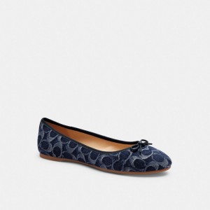 Chaussure Plate Coach Abigail Flat In Signature Denim Femme Bleu | ENDKSQX-15