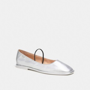 Chaussure Plate Coach Emilia Mary Jane In Silver Metallic Femme Argent | LGJROVM-60