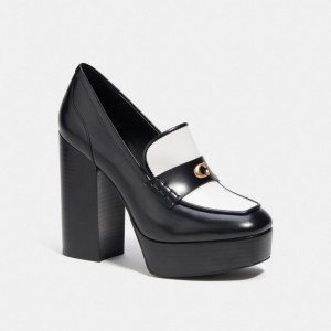 Chaussure Plate Coach Ilyse Platform Loafer Femme Noir Blanche | IOPKXWG-68