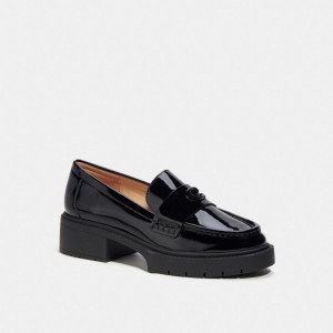 Chaussure Plate Coach Leah Loafer Femme Noir | WBKOLQN-71