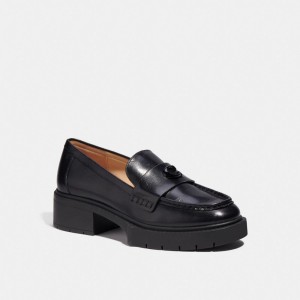 Chaussure Plate Coach Leah Loafer Femme Noir | CLKPRFG-85