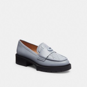 Chaussure Plate Coach Leah Loafer With Quilting Femme Grise Bleu | VFWOCEG-15