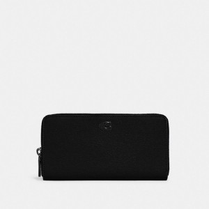 Grands Portefeuilles Coach Accordion Wallet With Signature Canvas Interior Homme Noir | FLIYHAU-09