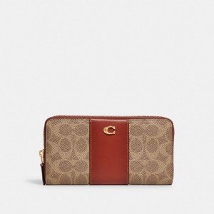 Grands Portefeuilles Coach Accordion Zip Wallet In Colorblock Signature Canvas Femme Marron Rouge | KSTNFED-83