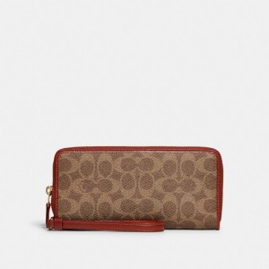 Grands Portefeuilles Coach Continental Wallet In Signature Canvas Femme Marron Rouge | TZVUGRS-58