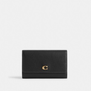 Grands Portefeuilles Coach Essential Medium Flap Wallet Femme Noir | RZGLYVA-94