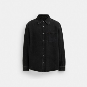 Hauts Coach Black Denim Shirt In Organic Cotton Homme Noir | FQGXRTN-37
