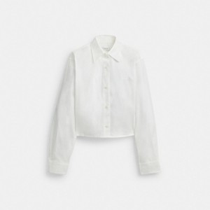 Hauts Coach Cropped Button Up Shirt Femme Blanche | XCBUTRW-26