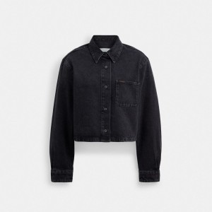 Hauts Coach Cropped Denim Button Down In Organic Cotton Femme Noir | QEPNXGH-68