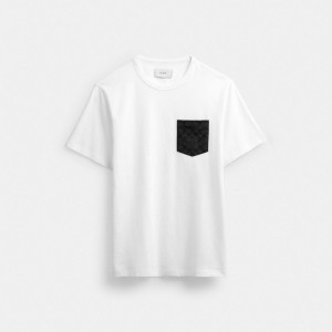Hauts Coach Essential Pocket T Shirt Homme Blanche Grise | QCLEXBK-19