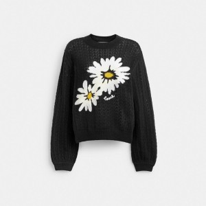 Hauts Coach Floral Crewneck Sweater Femme Noir | FWSUNMZ-92