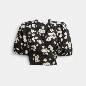 Hauts Coach Floral Wrap Blouse Femme Noir | QJVUPTA-79
