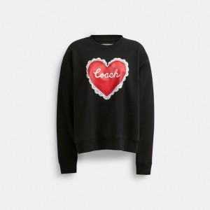 Hauts Coach Heart Crewneck Sweater Femme Noir | XBHSFAU-85