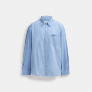 Hauts Coach Mix Media Shirt Homme Bleu Blanche | NCEHJIK-46