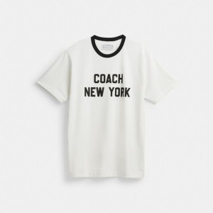 Hauts Coach New York T Shirt Homme Blanche | FGHKVBA-05