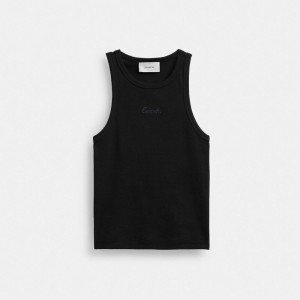 Hauts Coach Ribbed Script Tank Top Femme Noir | BMFXCZL-29