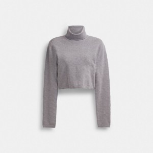 Hauts Coach Signature Cropped Turtleneck Femme Grise | MJWVLXG-63