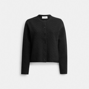 Hauts Coach Signature Knit Cropped Cardigan Femme Noir | KGMHALU-60
