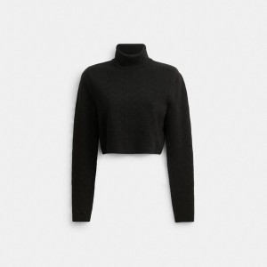 Hauts Coach Signature Knit Cropped Turtleneck Femme Noir | EMLZRSF-08