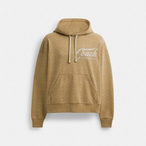 Hauts Coach Signature Long Sleeve Relaxed Americana Pullover Hoodie Homme Kaki | QGKLRCM-51
