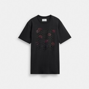 Hauts Coach Signature Square Kiss Print T Shirt In Organic Cotton Femme Grise Multicolore | PRGAIZL-62