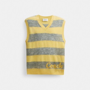 Hauts Coach Sweater Vest Homme Jaune Multicolore | OMZPANV-83
